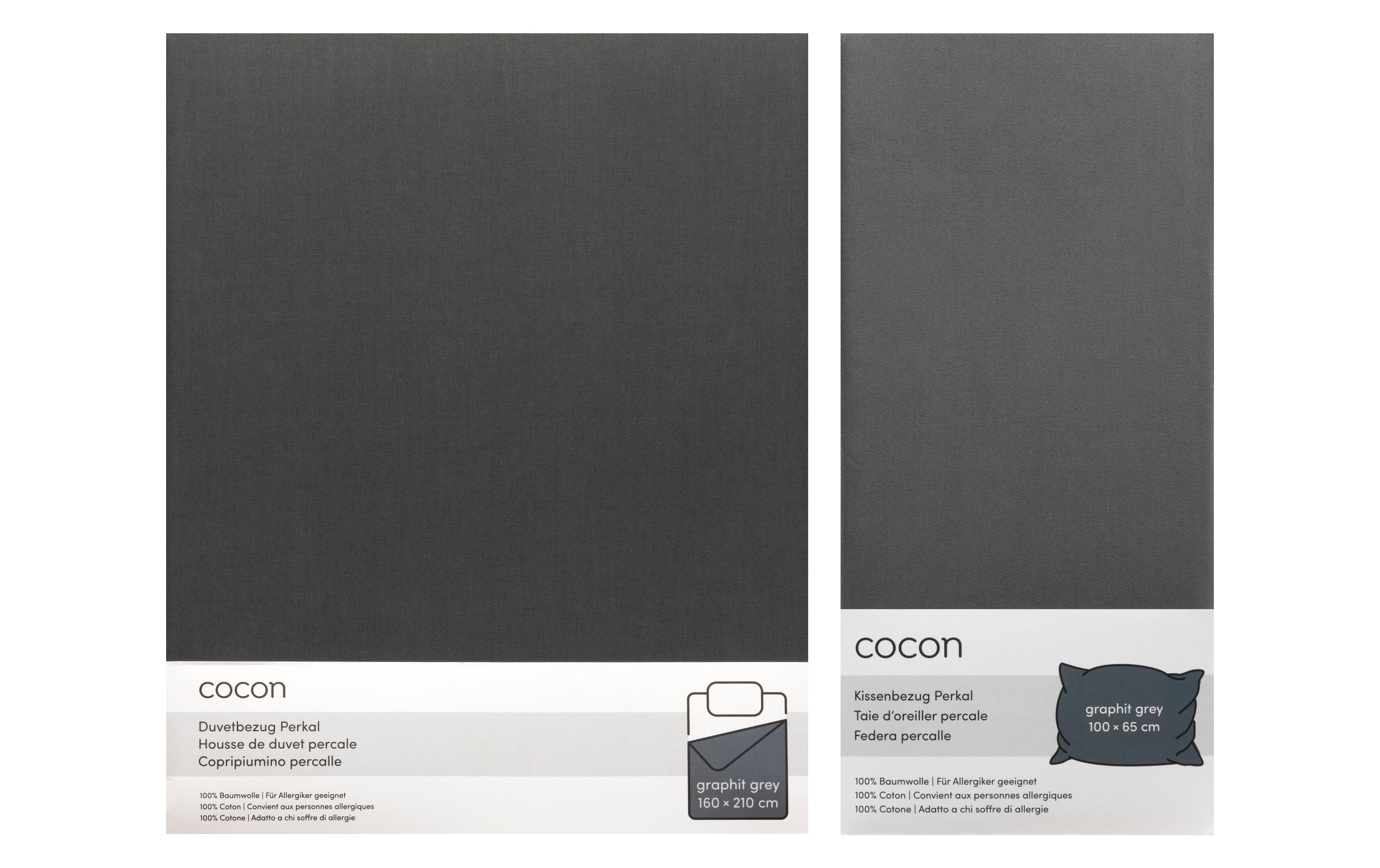 COCON Bettwäsche Perkal 160 x 210 / 65 x 100, Graphit