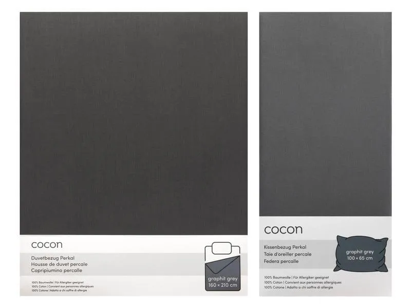 COCON Bettwäsche Perkal 160 x 210 / 65 x 100, Graphit COCON Bettwäsche Perkal 160 x 210 / 65 x 100, Graphit