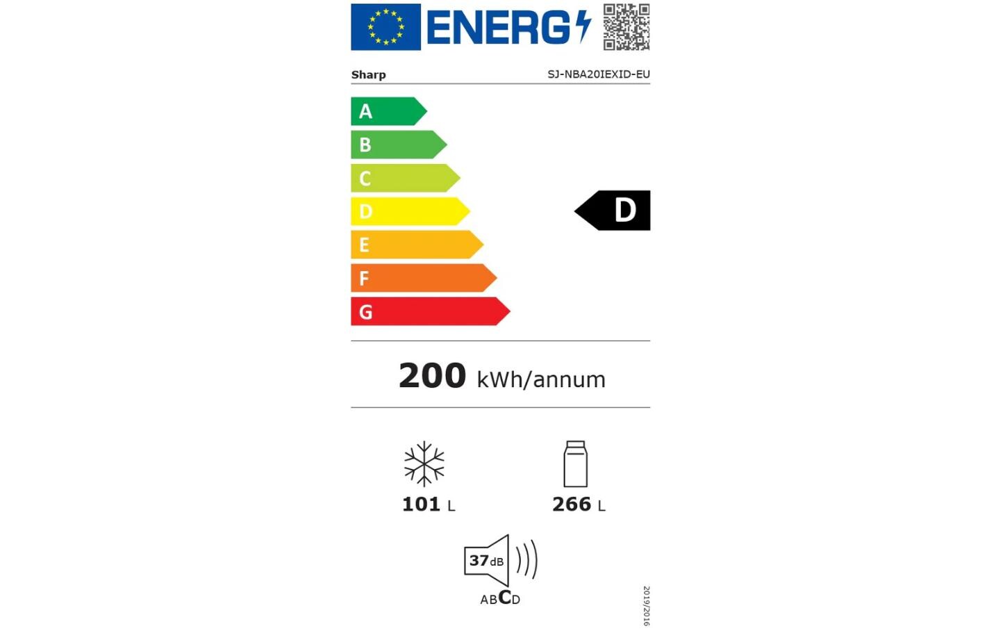 Sharp Kühl-Gefrierkombination SJ-NBA20IEXID-EU Edelstahl, Rechts