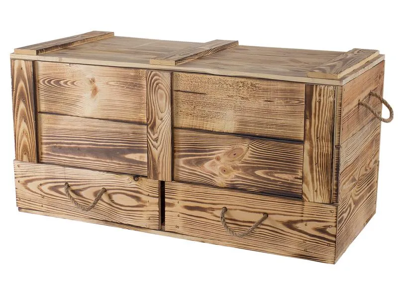 Holz Zollhaus Truhe Vintage geflammt, 85 x 40 cm