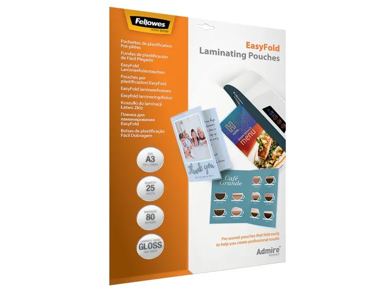 Fellowes Laminierfolie Easyfold A3, 80 µm, 25 Stück, Glänzend Fellowes Laminierfolie Easyfold A3, 80 µm, 25 Stück, Glänzend