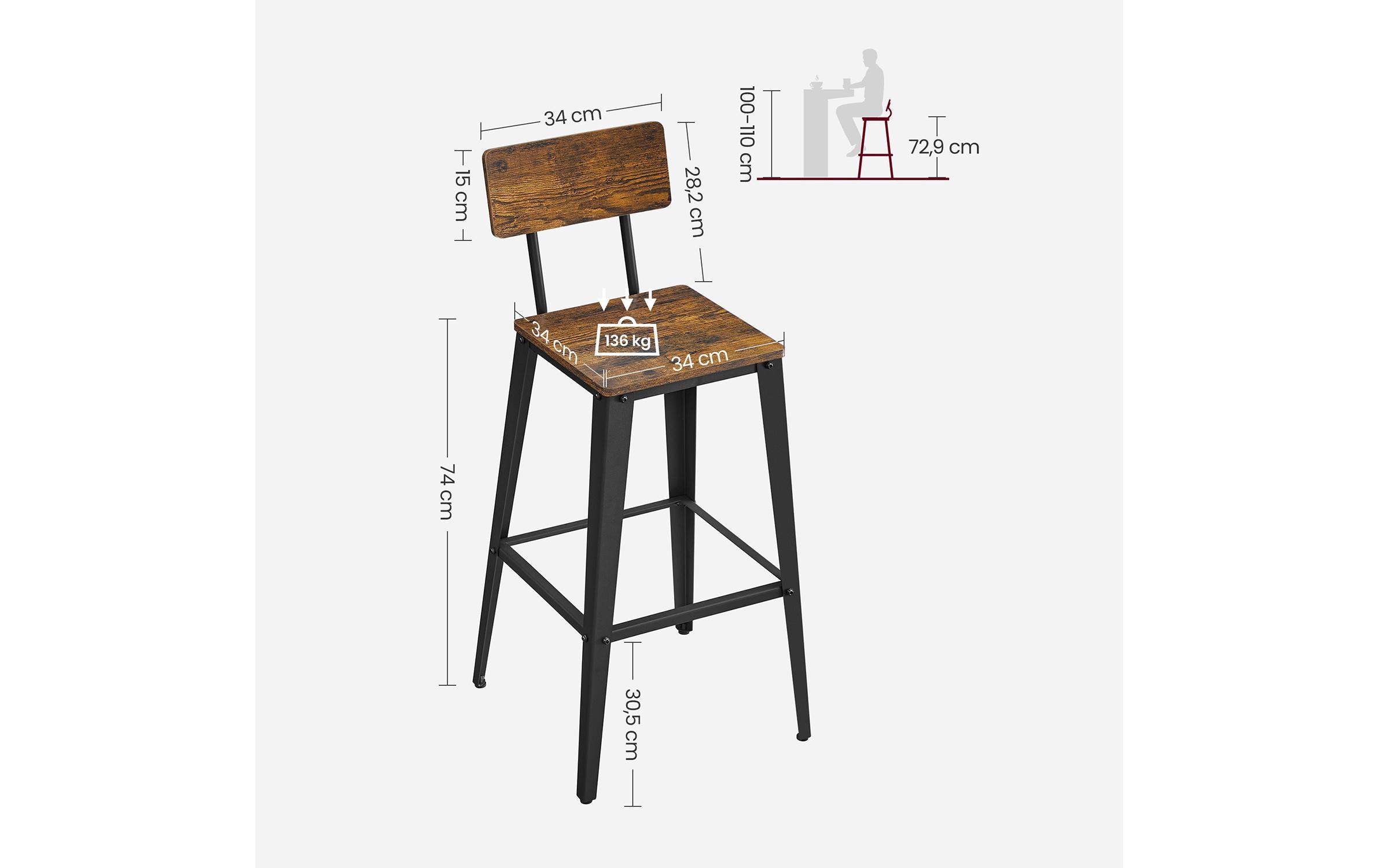 VASAGLE Barhocker 45.4 x 45.4 x 102.2 cm, 2er Set