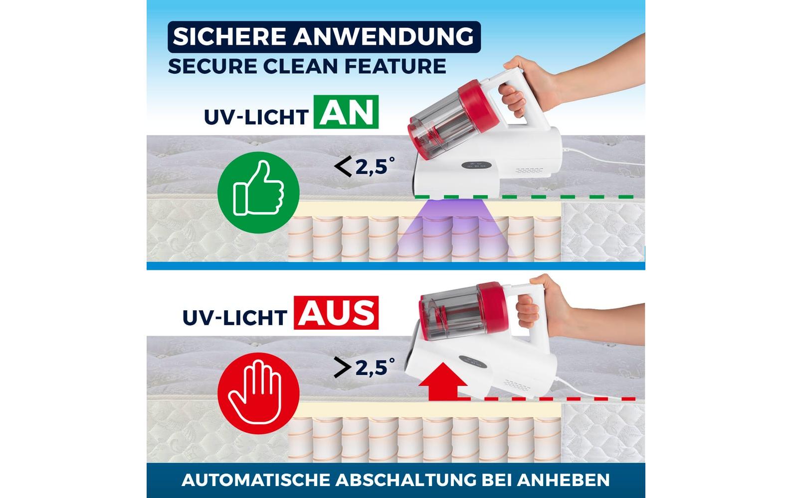 CLEANmaxx Milben-Handstaubsauger 400W, Weiss/Rot + CH-Stecker