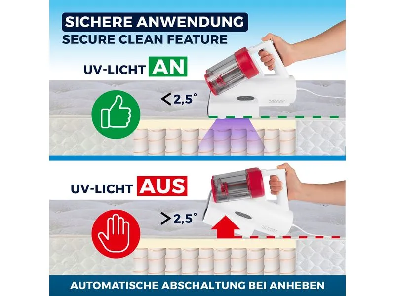 CLEANmaxx Milben-Handstaubsauger 400W, Weiss/Rot + CH-Stecker