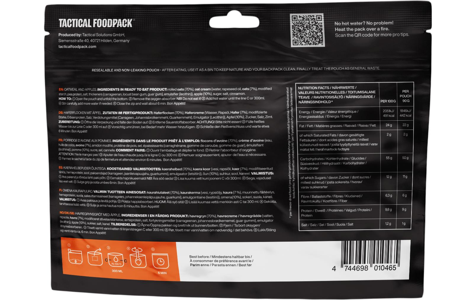 Tactical Foodpack Frühstück Oatmeal mit Äpfel Tactical Foodpack Frühstück Oatmeal mit Äpfel