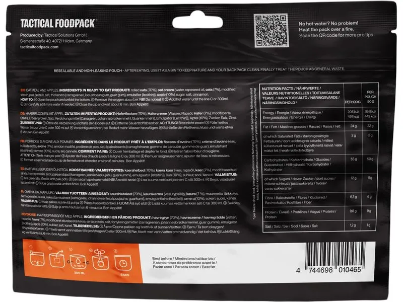 Tactical Foodpack Frühstück Oatmeal mit Äpfel Tactical Foodpack Frühstück Oatmeal mit Äpfel