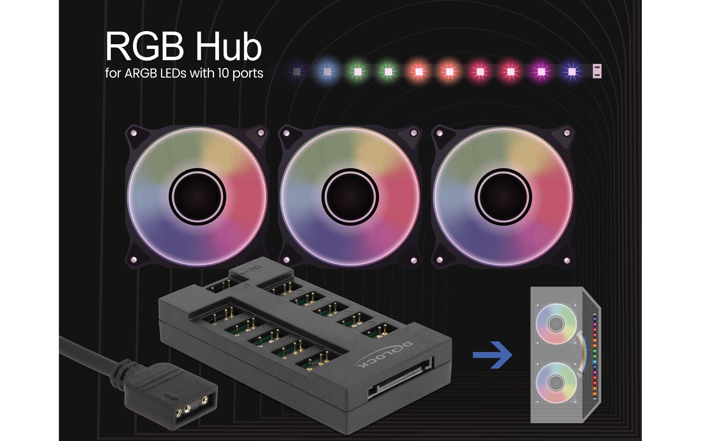 Delock RGB Hub für ARGB LEDs mit 10 Ports