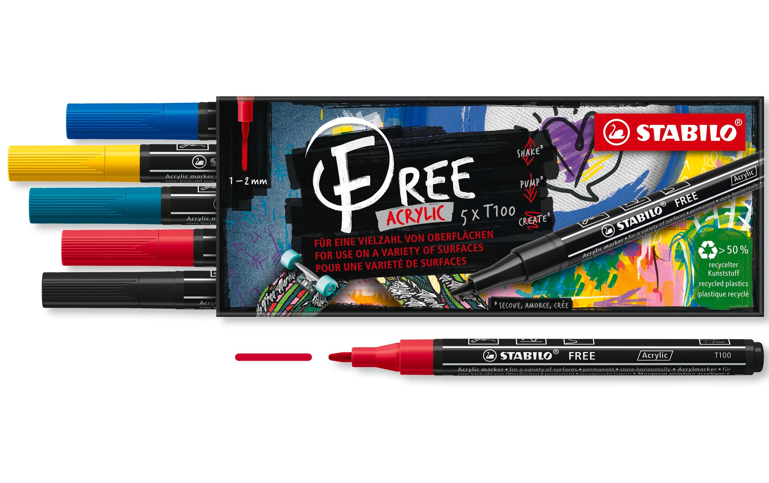 STABILO Acrylmarker Free Acrylic T100 Royal 5-Etui STABILO Acrylmarker Free Acrylic T100 Royal 5-Etui