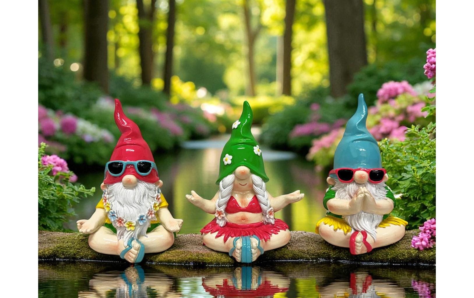 Dameco Gartenzwerg sitzend in Yoga Pose 3-er Set, 12 x 14 x 17 cm
