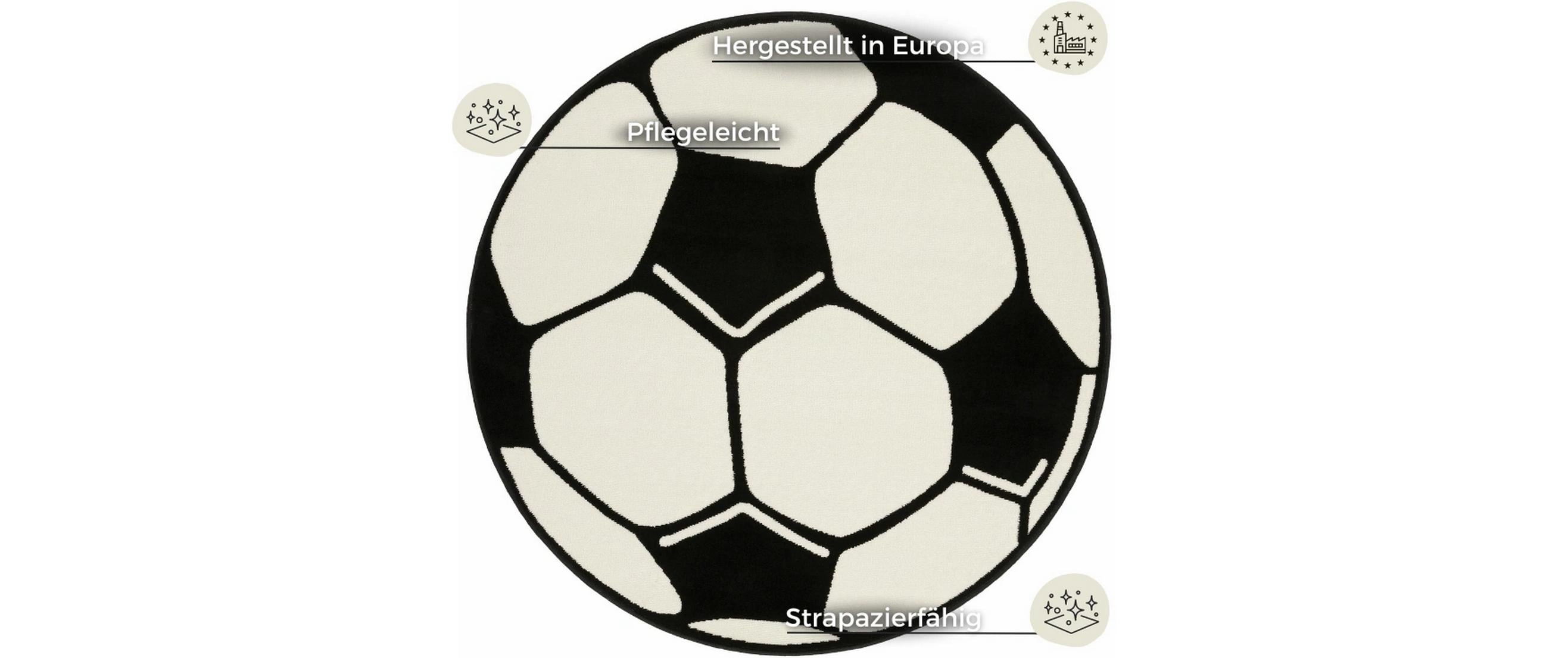 Hanse Home Spielteppich Football 150 cm, Schwarz/Weiss
