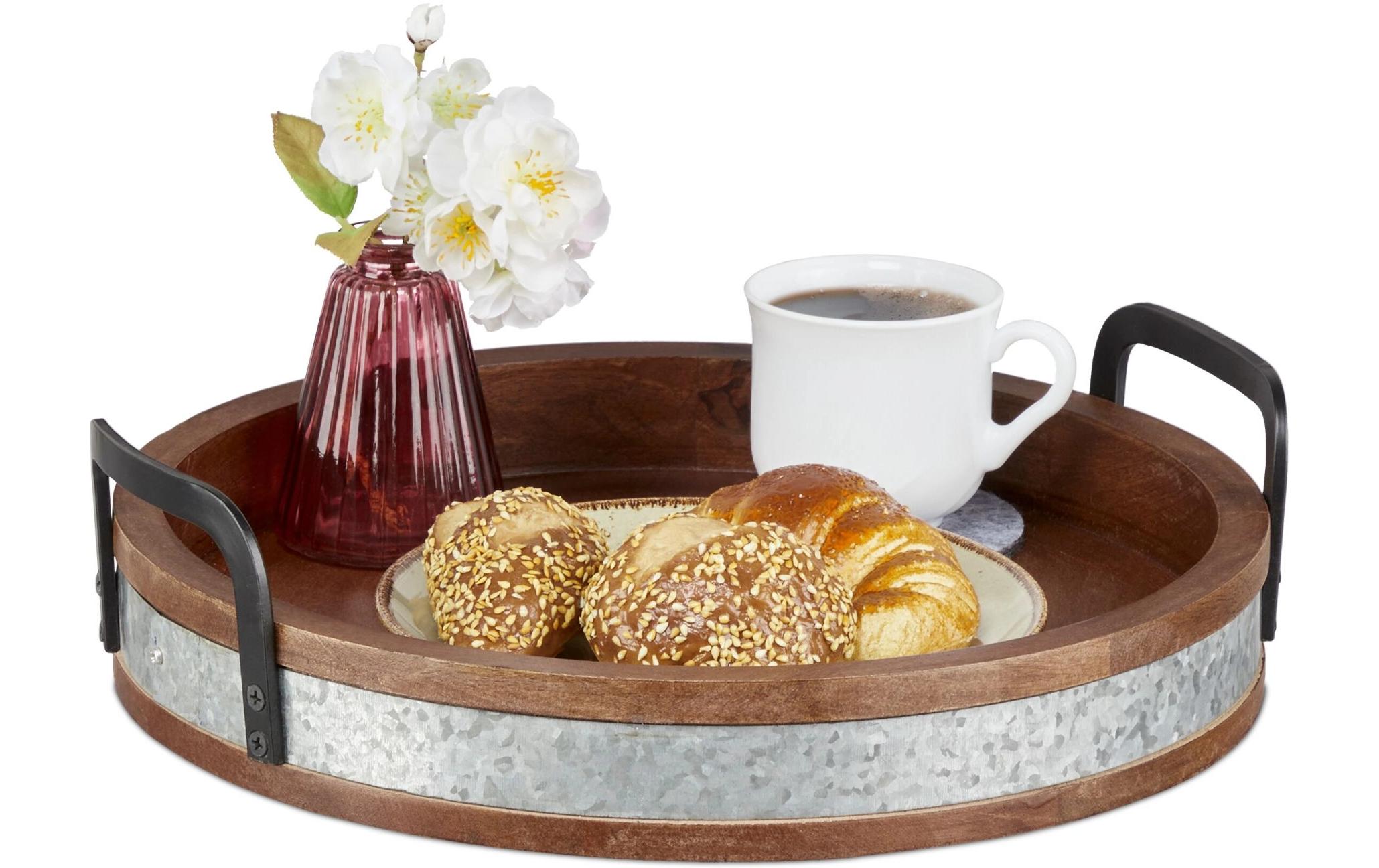 relaxdays Serviertablett Braun/Silber/Schwarz