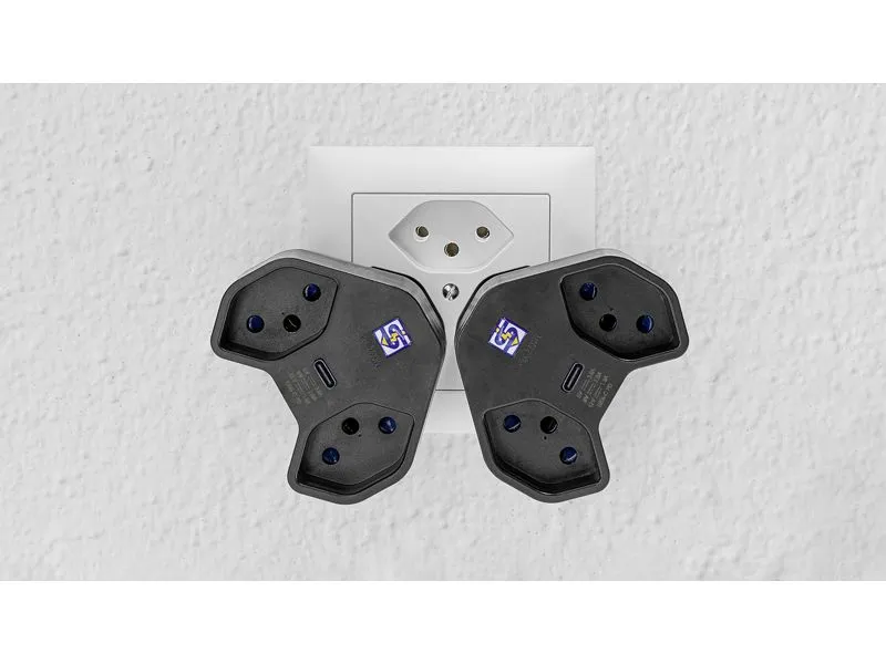 STEFFEN Abzweigstecker 2 x T13 USB-C, Schwarz, drehbar 320°