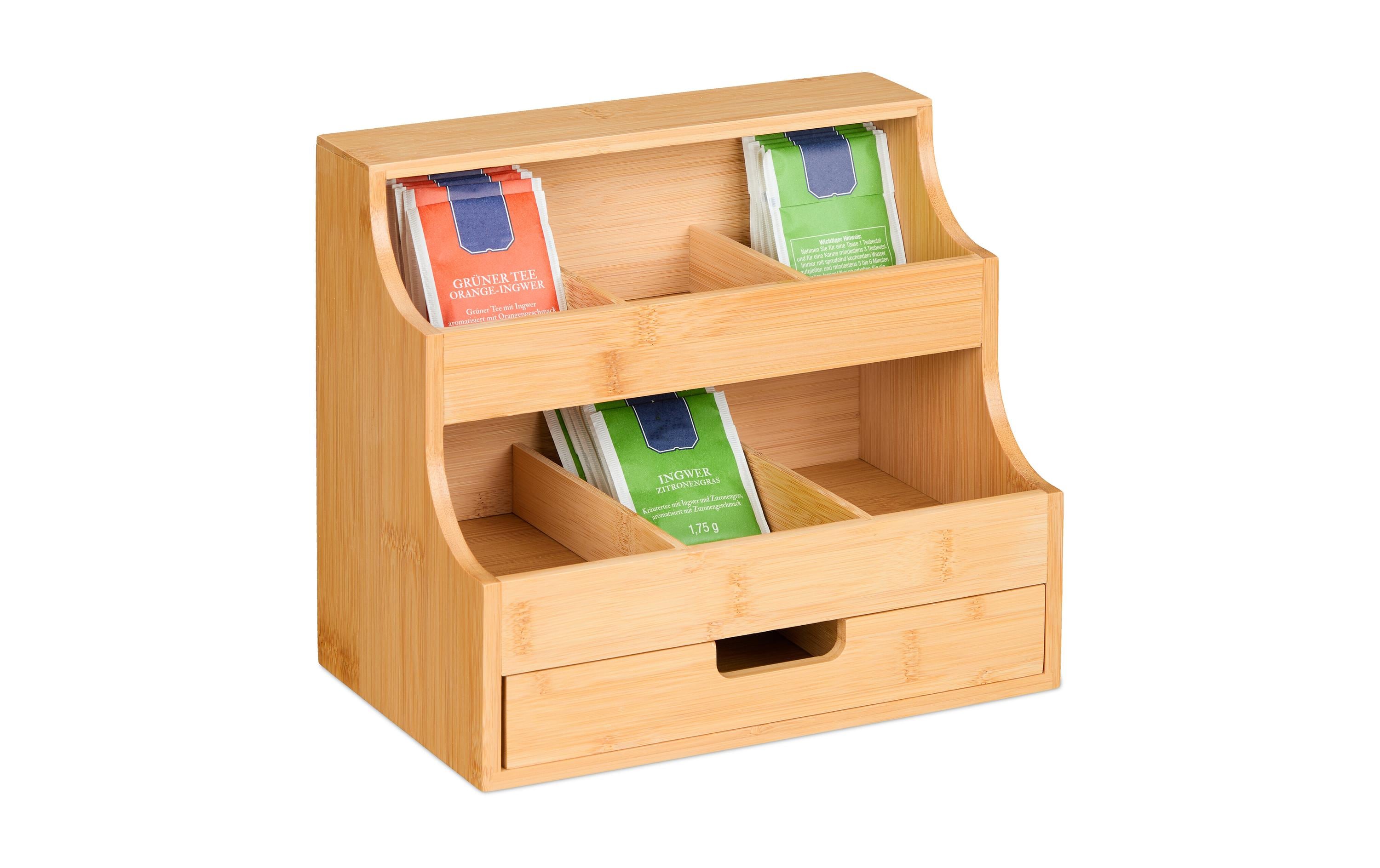 relaxdays Teebeutel-Box mit Schublade 9 Fächer