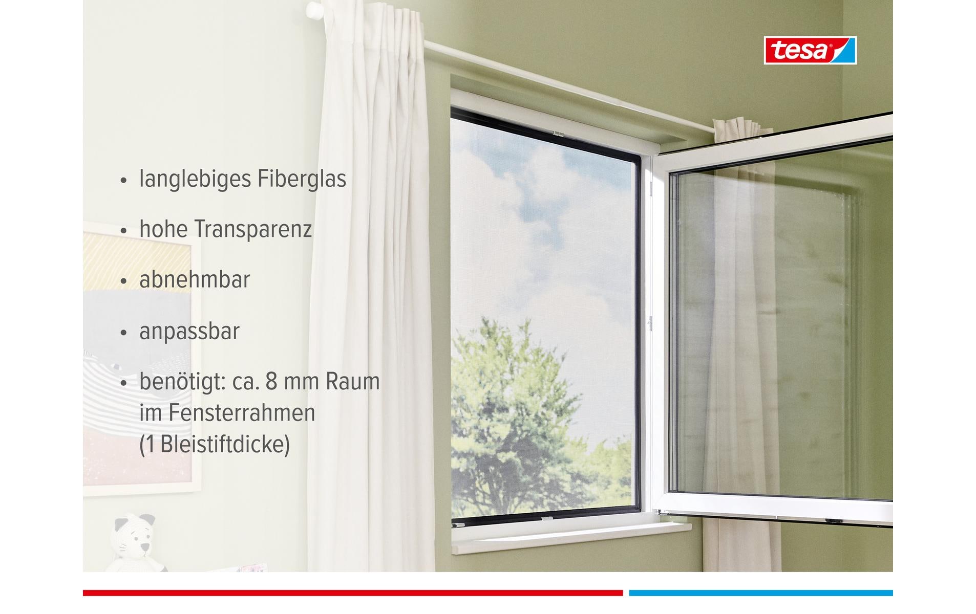 tesa Fliegengitter CLIP-ON Rahmen für Fenster 1 x 1.2 m