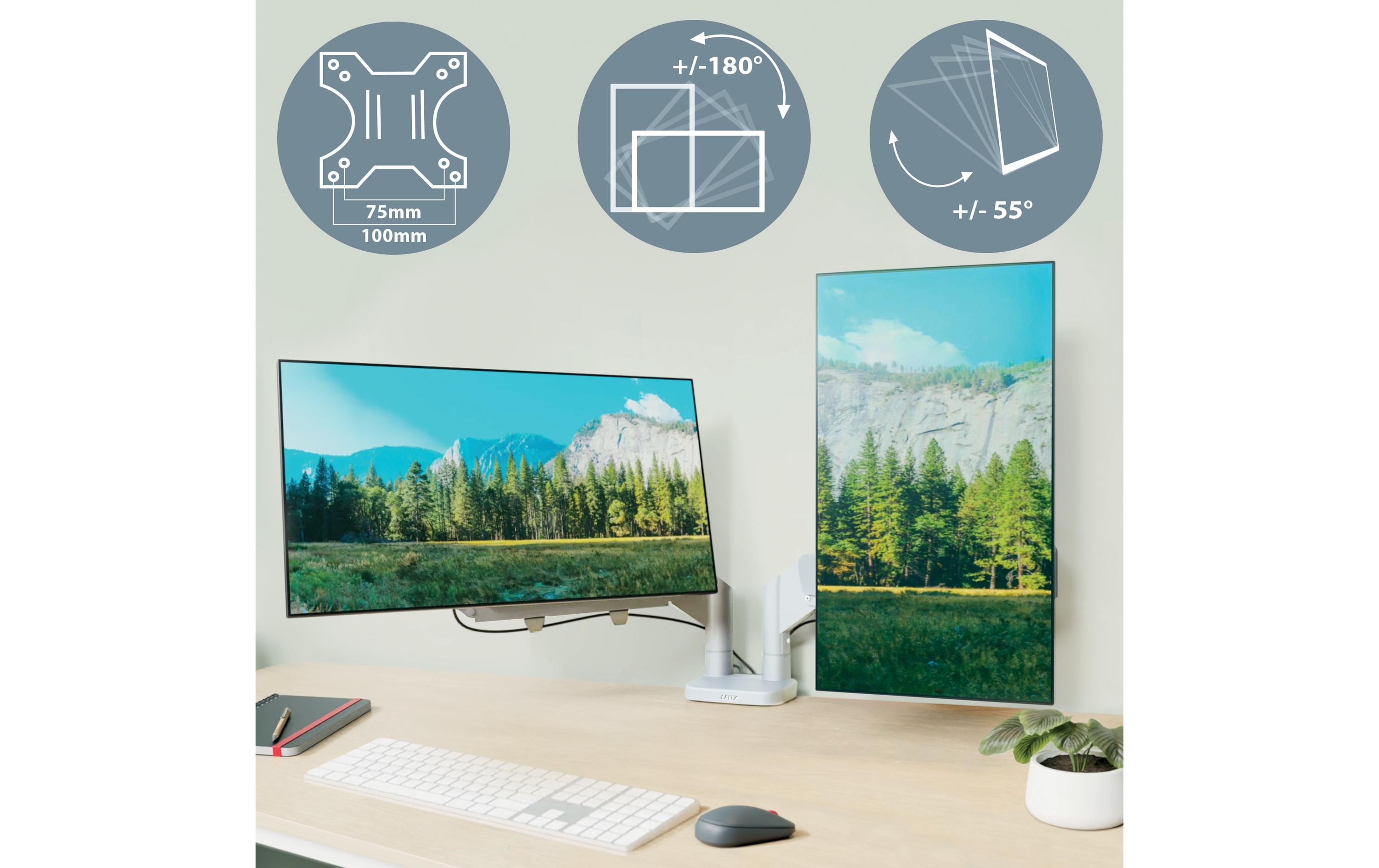 Leitz Tischhalterung Dual Monitorarm Ergo bis 9 kg – Grau