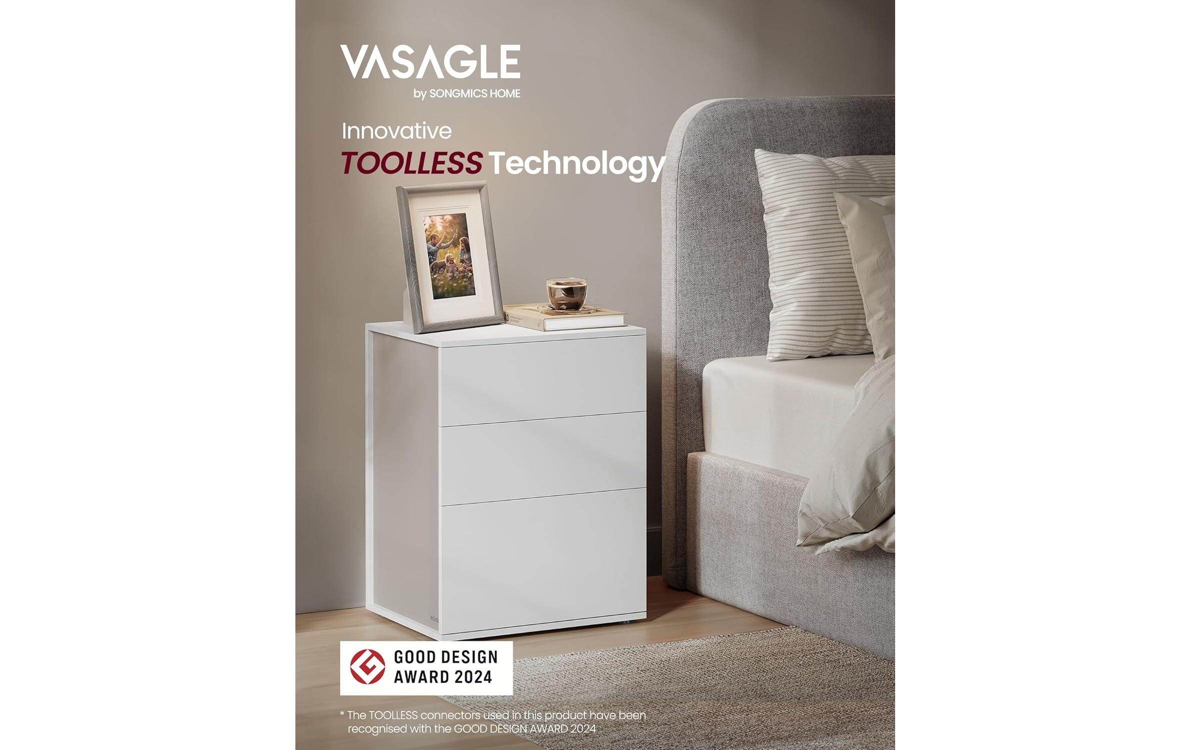 Songmics Nachttisch mit 3 Schubladen 45 x 58.7 cm, Weiss