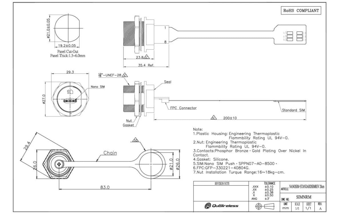 QuWireless Abdeckung SIMNRM Wettergeschütztes SIM-Karte Gehäuse QuWireless Abdeckung SIMNRM Wettergeschütztes SIM-Karte Gehäuse