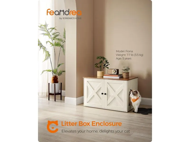 Feandrea Katzenhaus für Toilette 80 x 53 x 50 cm, Braun/Weiss Feandrea Katzenhaus für Toilette 80 x 53 x 50 cm, Braun/Weiss