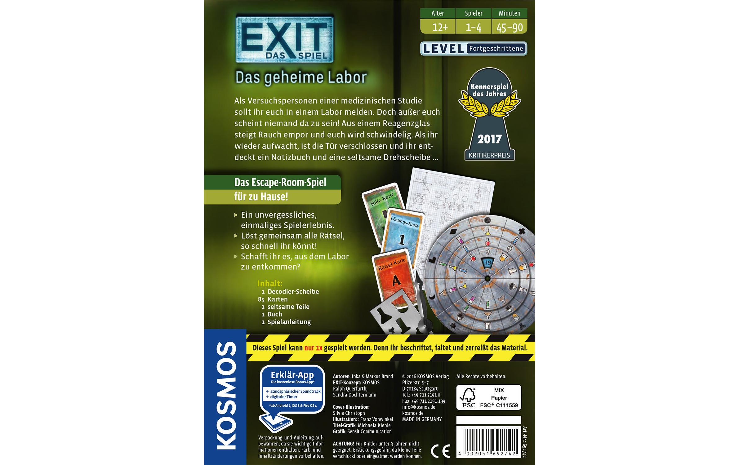 Kosmos Kennerspiel EXIT: Das geheime Labor