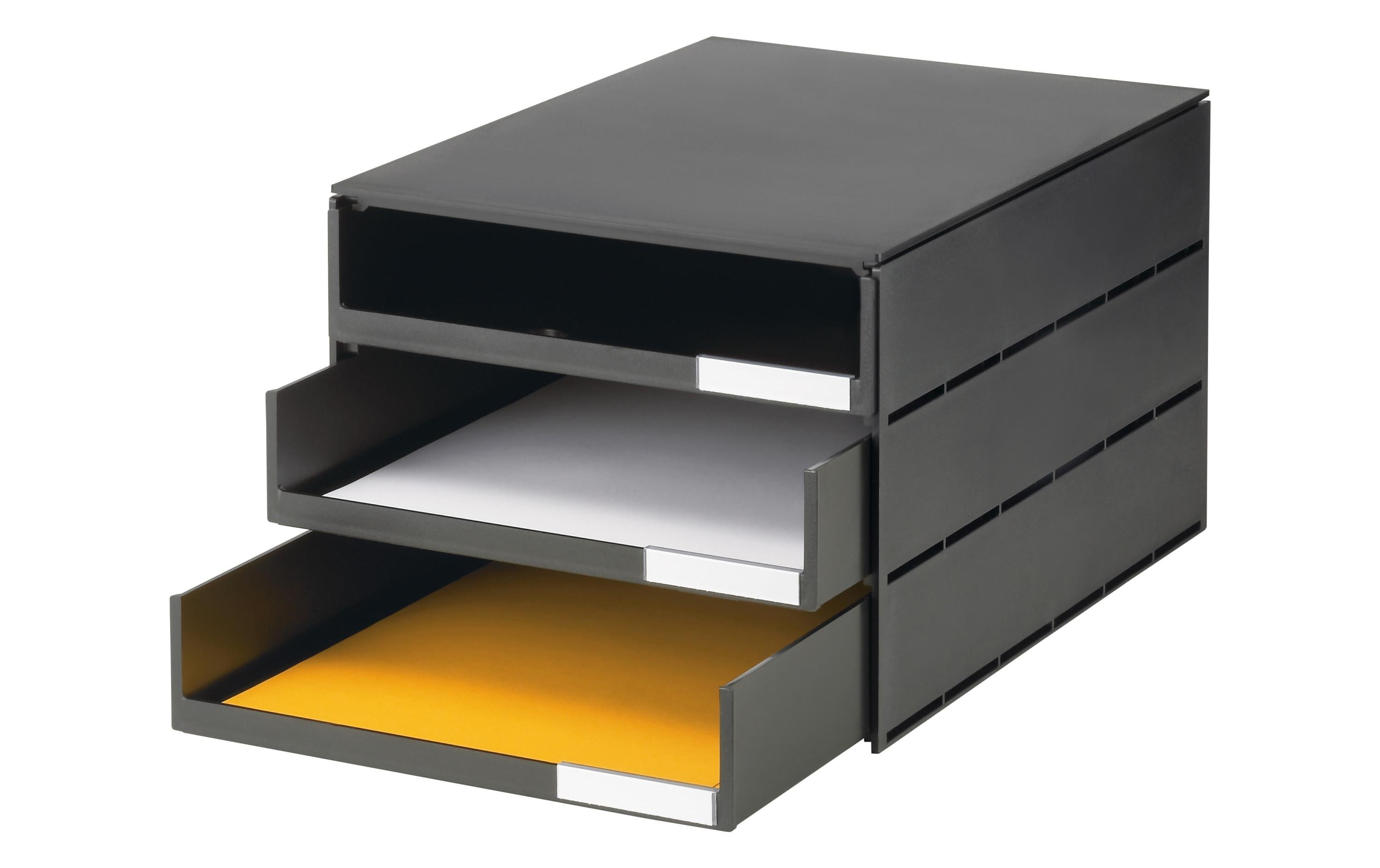 Styro Schubladenbox Styroval Pro Öko 3 Schubladen, Schwarz, offen