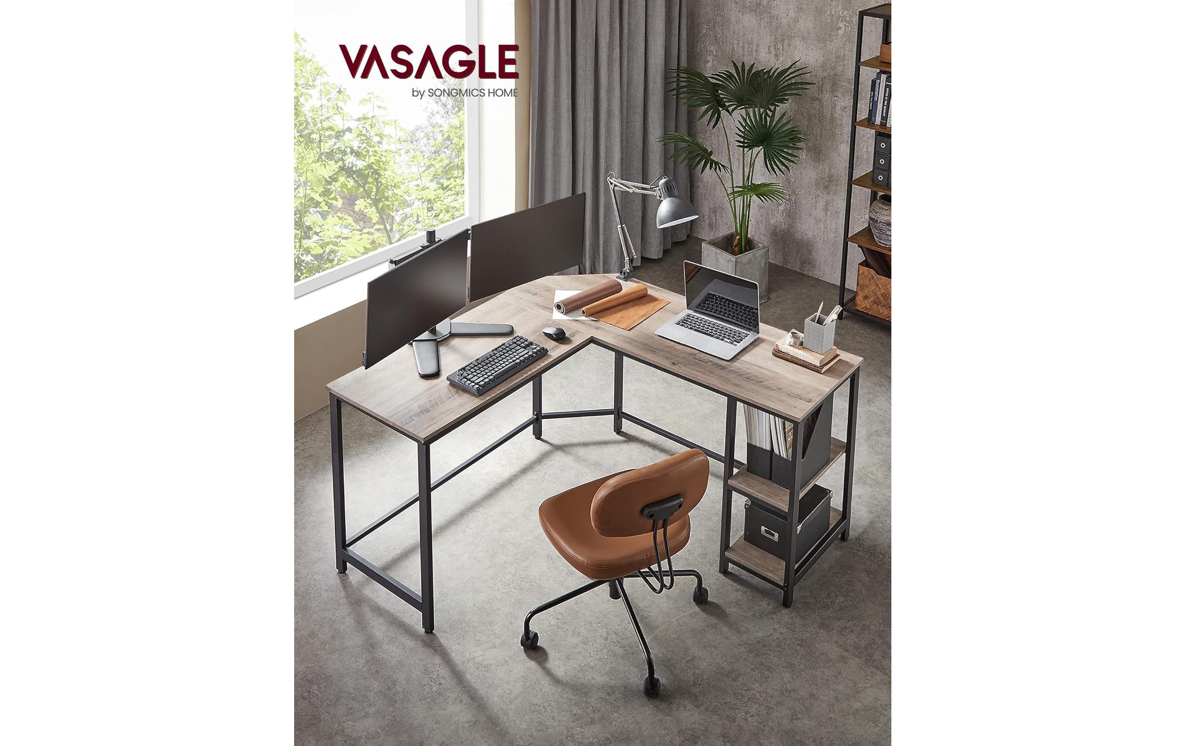 VASAGLE Tisch Eckschreibtisch Greige 138 cm Grau/Schwayrz 138 cm