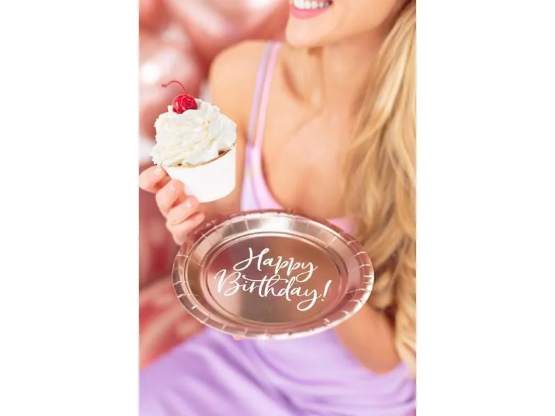 Partydeco Einwegteller Happy Birthday 18 cm, 6 Stück, Rosegold Partydeco Einwegteller Happy Birthday 18 cm, 6 Stück, Rosegold