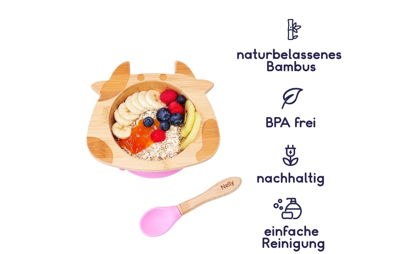 Kleinfuchs Babyteller Bambus Kuh Rosa