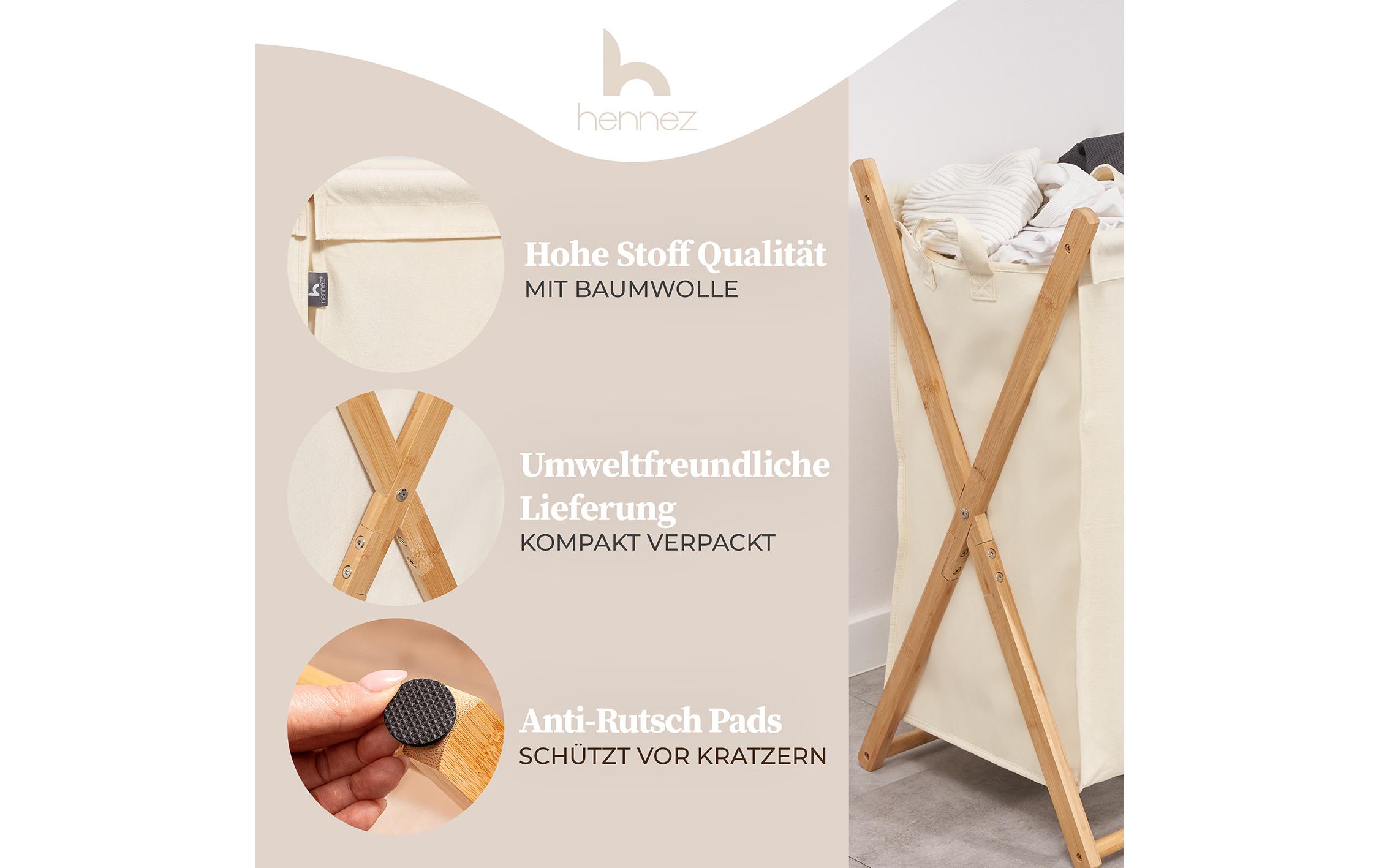 Hennez Wäschekorb Xavier 150 l, Grau/Nature