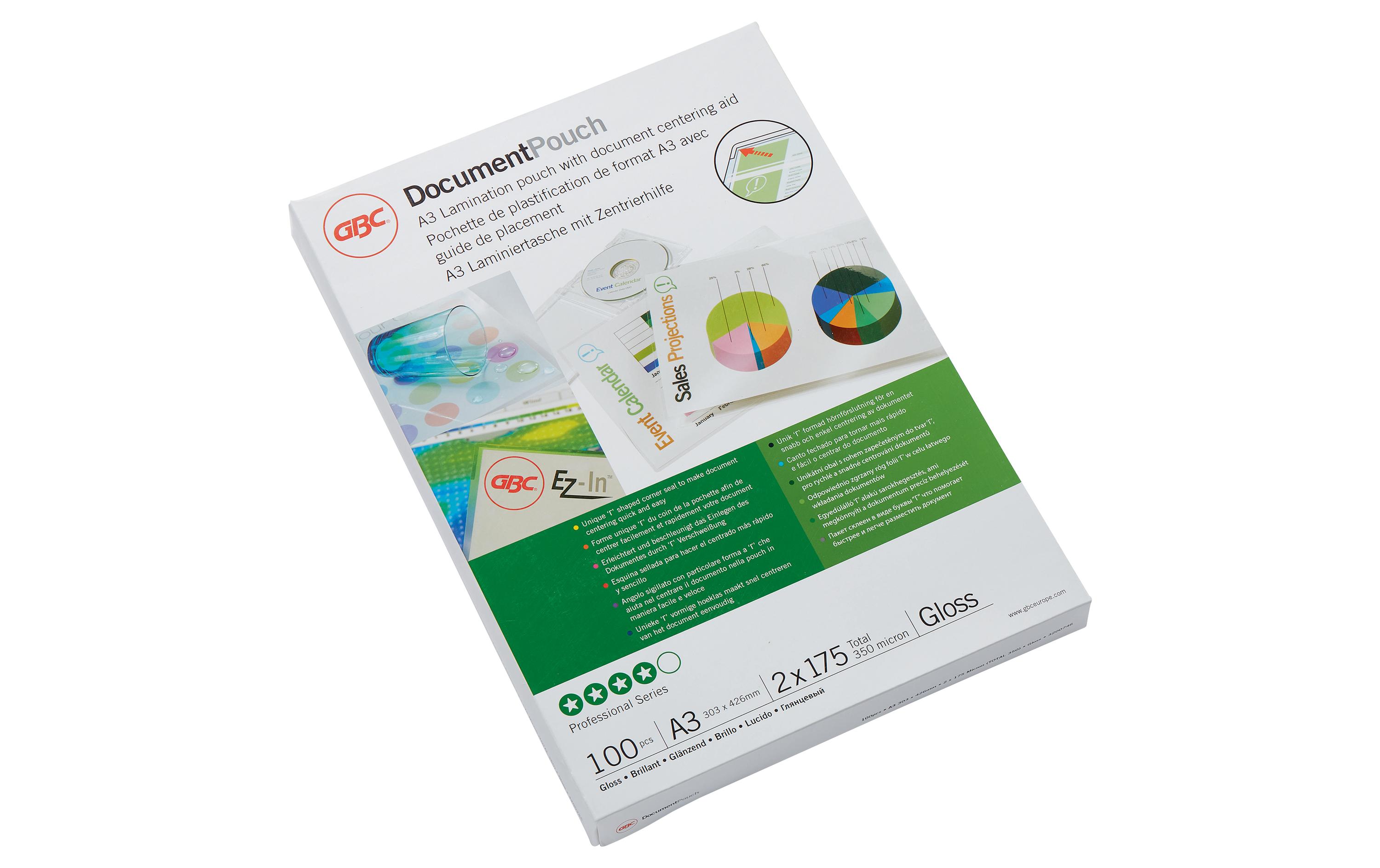 GBC Laminierfolie A3, 350 µm, 100 Stück, Glänzend GBC Laminierfolie A3, 350 µm, 100 Stück, Glänzend