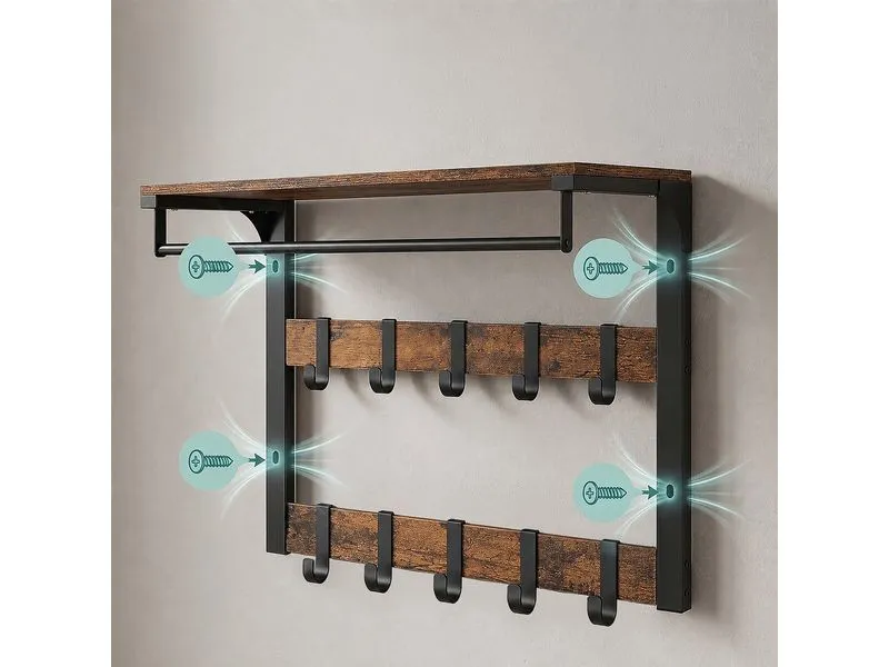 relaxdays Wandgarderobe 80 cm x 42 cm, Weiss/Braun
