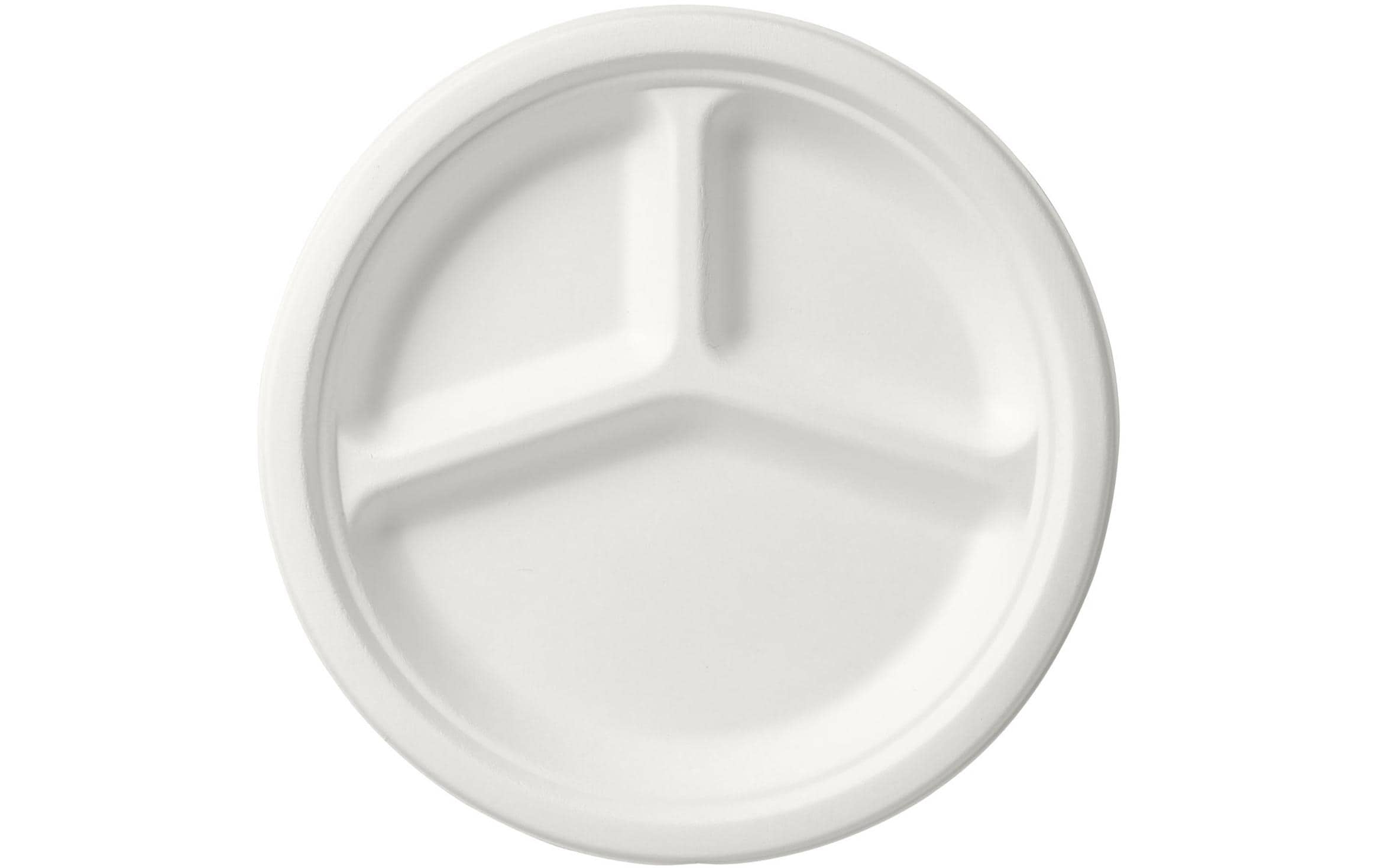 BioPak Einwegteller mit 3 Unterteilungen 26 cm, 50 Stück, Weiss