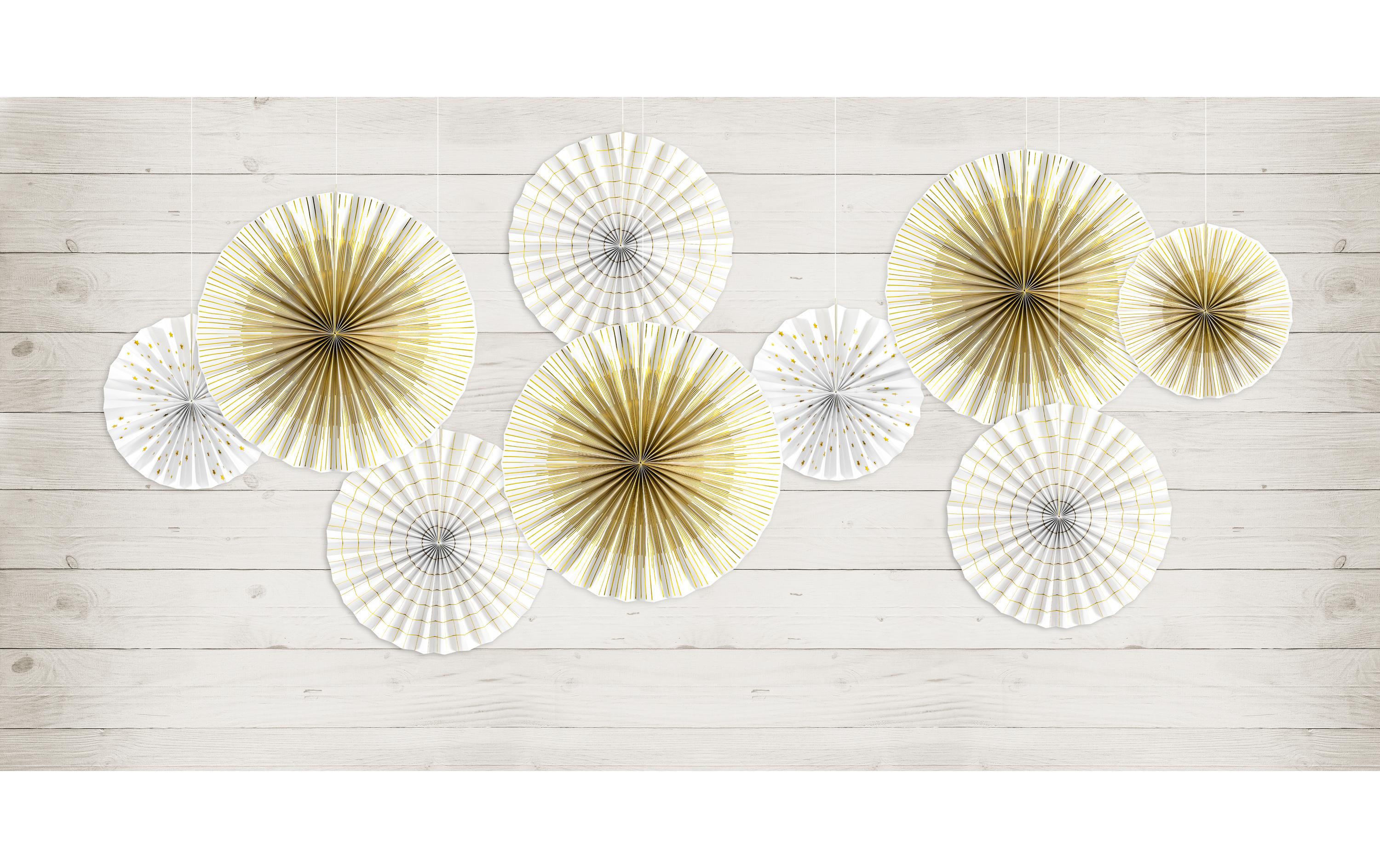 Partydeco Rosetten Zweifarbig 4 Stück, Weiss/Gold