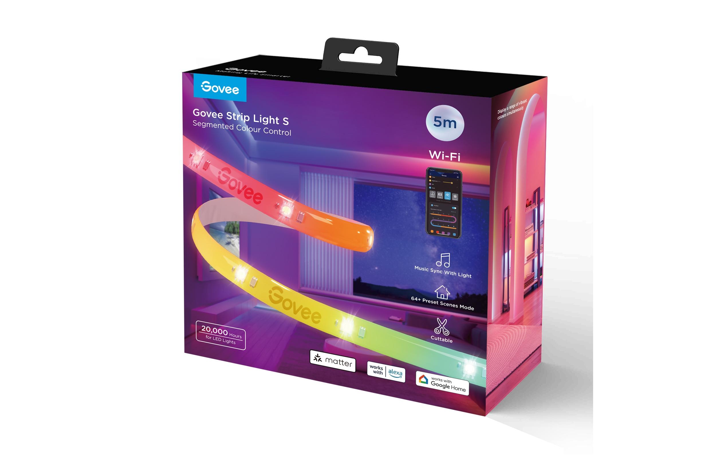 Govee LED Stripe Light S, Wi-Fi / Bluetooth / Matter, 5 m, RGBIC