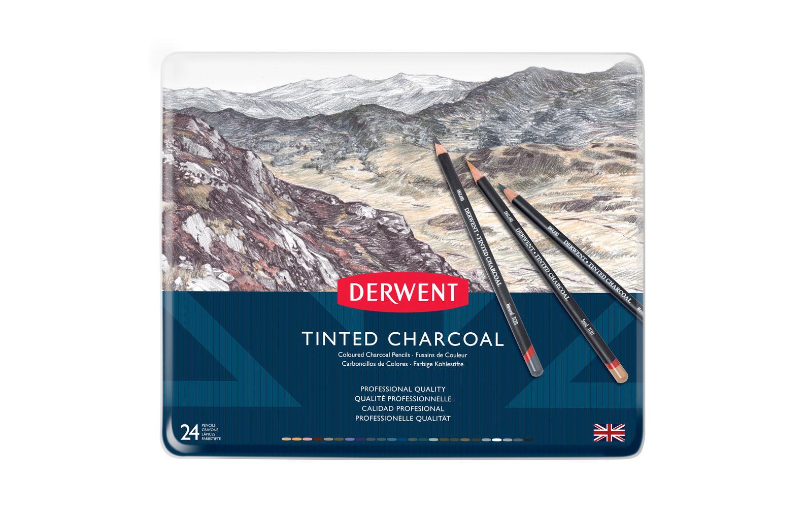 Derwent Getönte Kohle-Zeichenstifte, Wasserlöslich, 24-teilig Derwent Getönte Kohle-Zeichenstifte, Wasserlöslich, 24-teilig