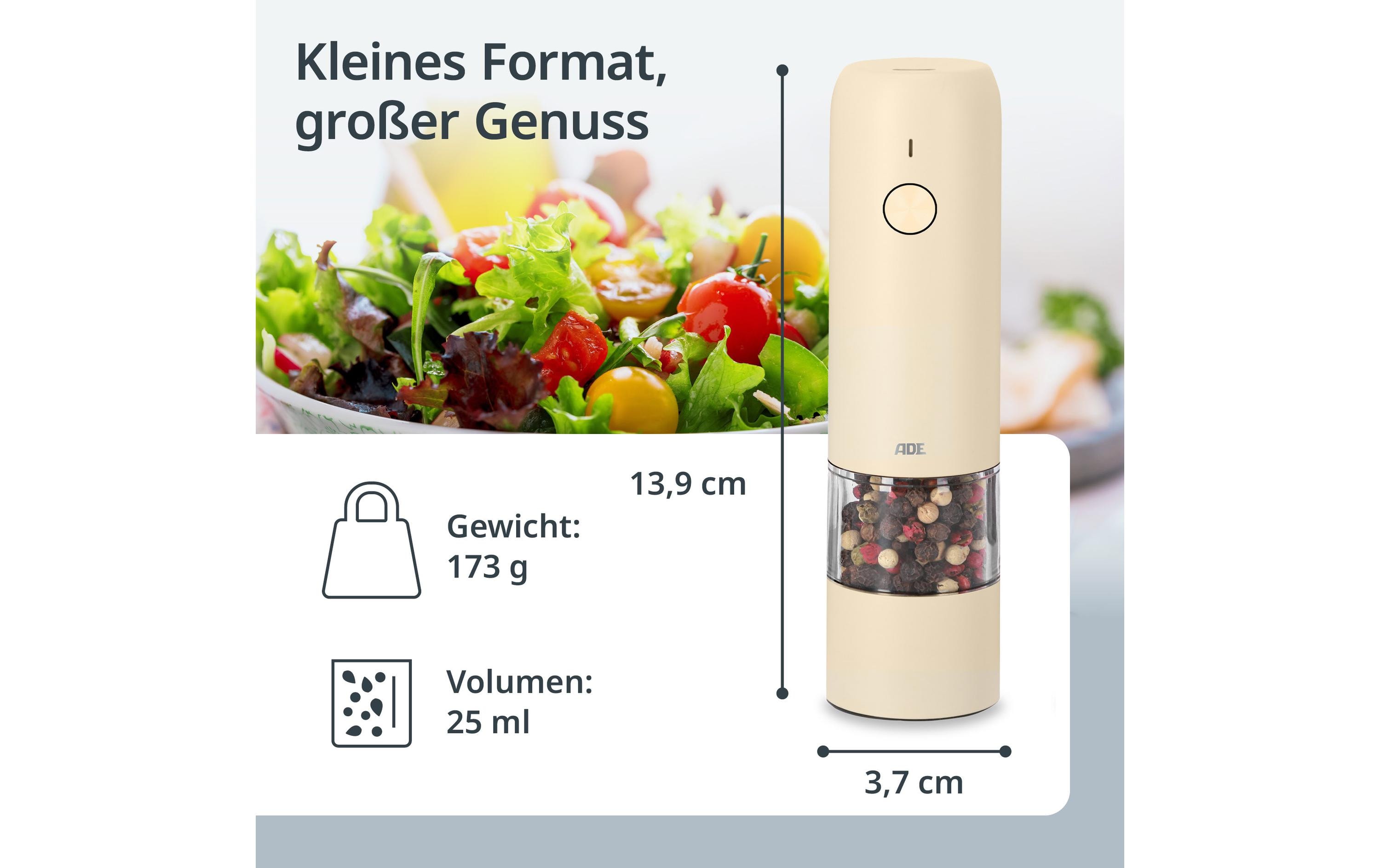 ADE Salz- und Pfeffermühle 13.9 cm, Crème