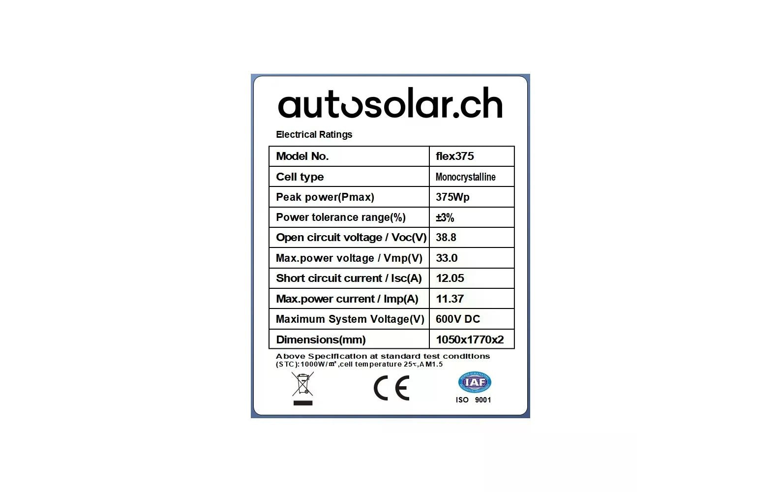 autosolar Solarpanel EFTE, flexibel, IP65, 375 W