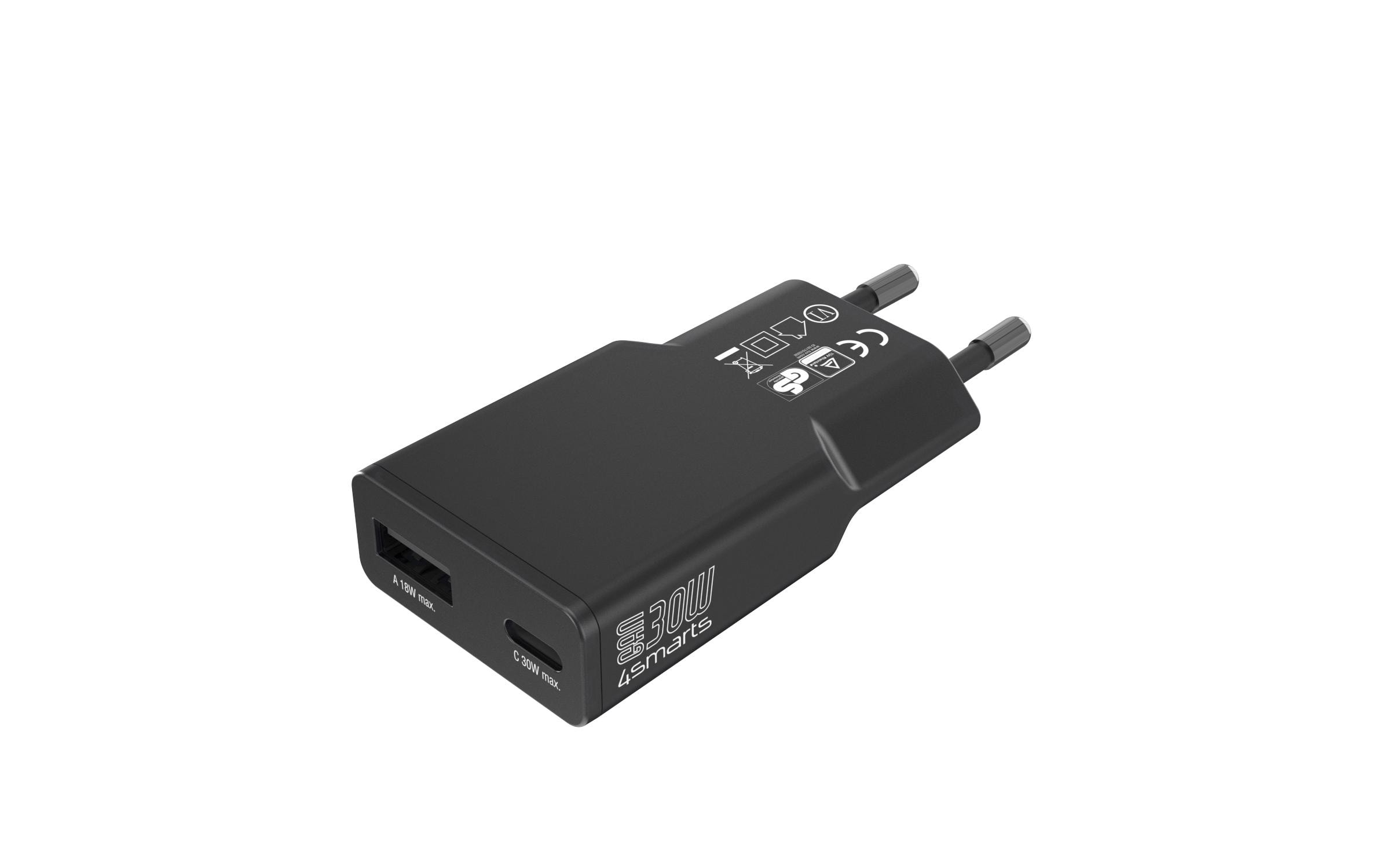 4smarts Netzladegerät PDPlug Slim Duos 1C+1A, Schwarz