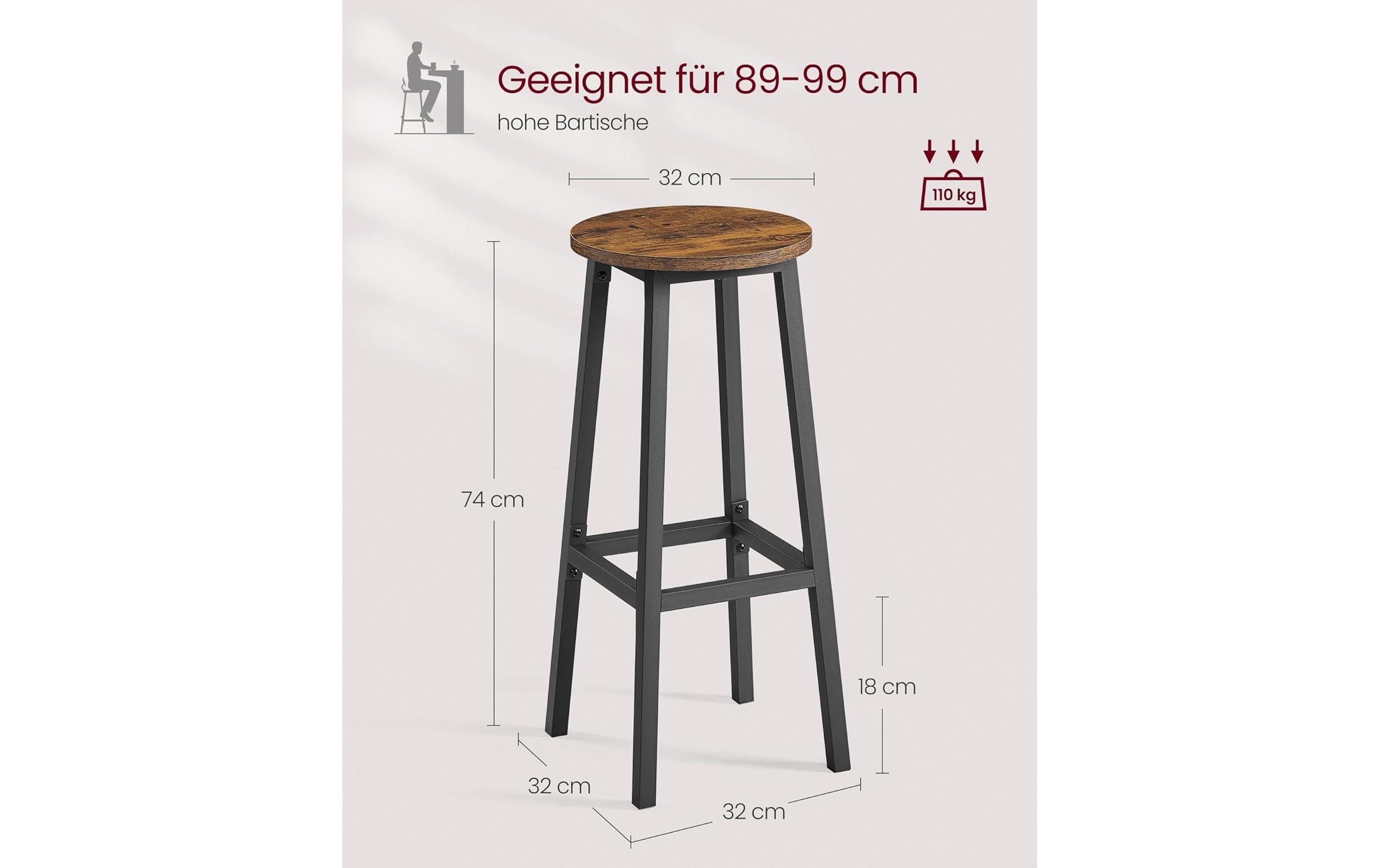 VASAGLE Barhocker Barhocker 2er Set, Schwarz/Braun