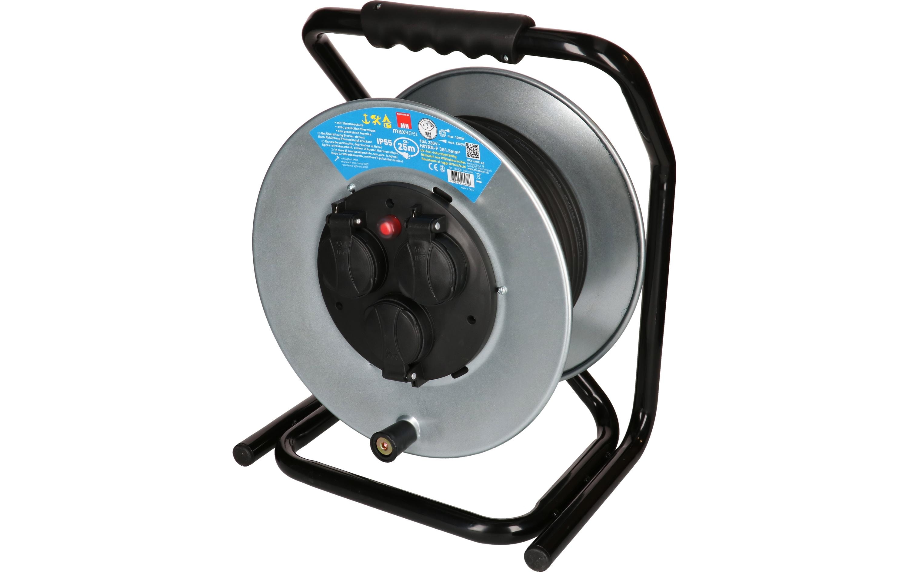 Max Hauri Kabelrolle maxREEL 25 m, 3x T13, IP55, Silber Max Hauri Kabelrolle maxREEL 25 m, 3x T13, IP55, Silber