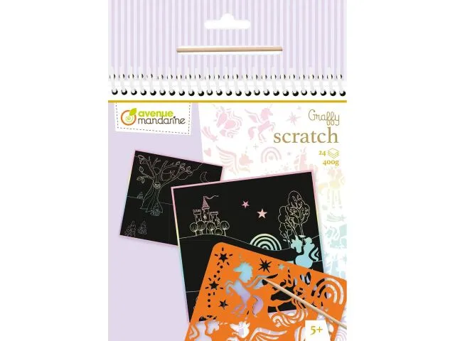 Avenue Mandarine Graffy Scratch, Einhörner – Violett 15 x 15 cm