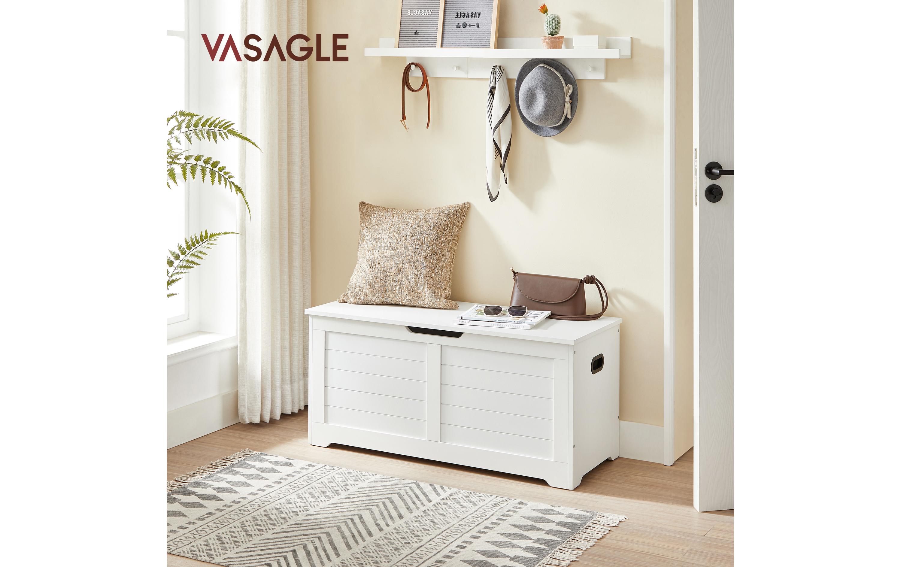 VASAGLE Sitztruhe im Landhausstil 100 x 40 x 46 cm, Weiss matt