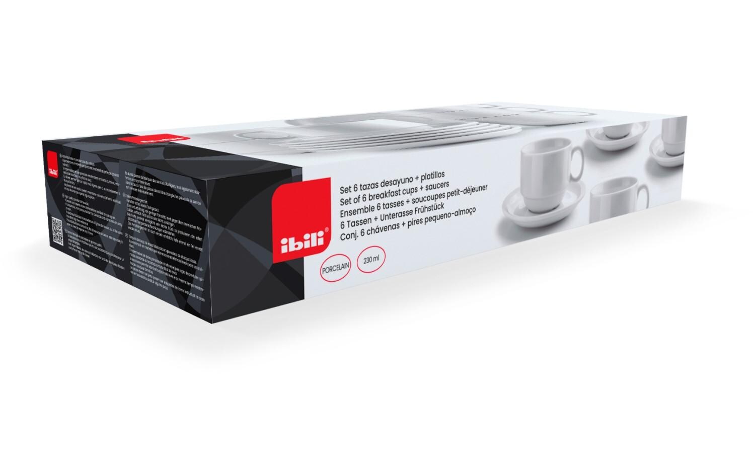 Ibili Tassen + Unterteller-Set 230 ml, 6 Stück, Weiss