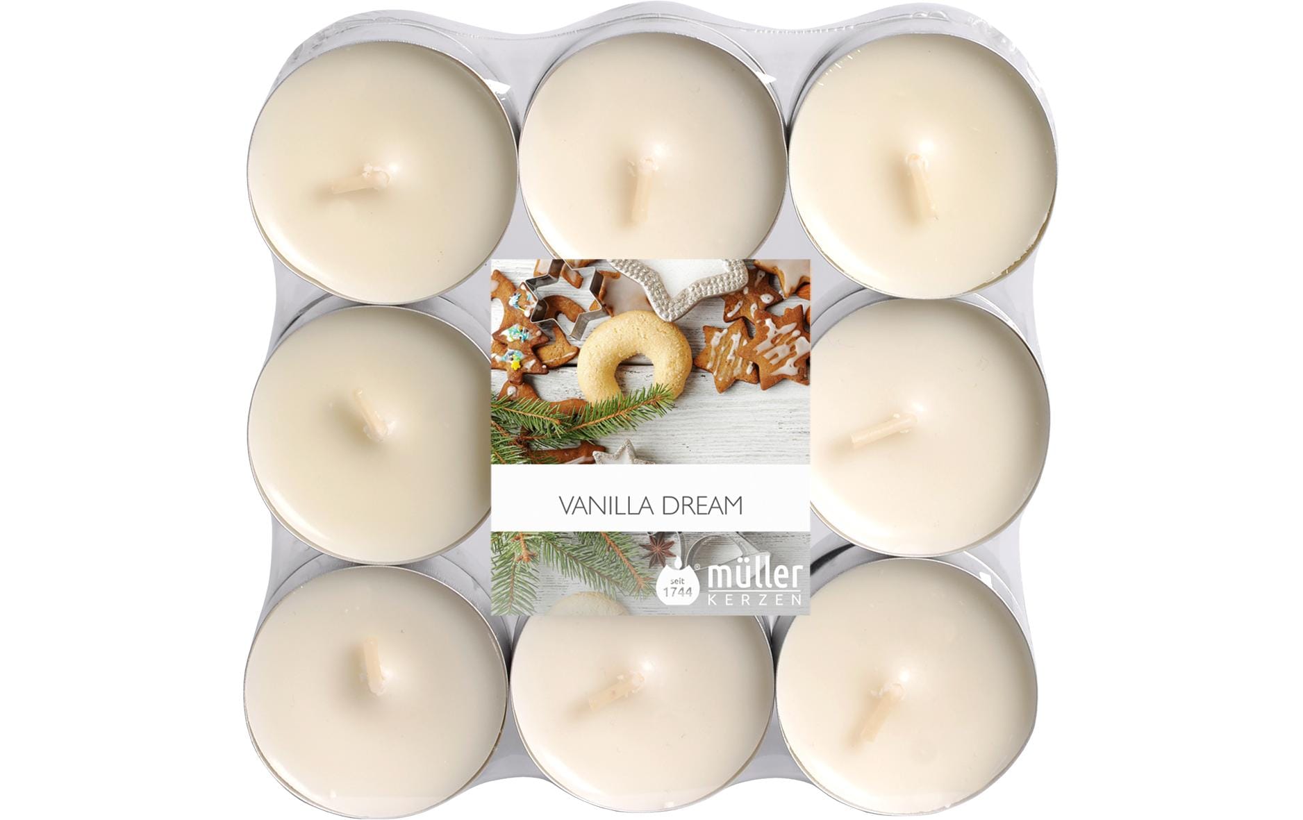 müller Kerzen Teelichter Maxi Vanilla Dream, Vanilla, 18 Stück