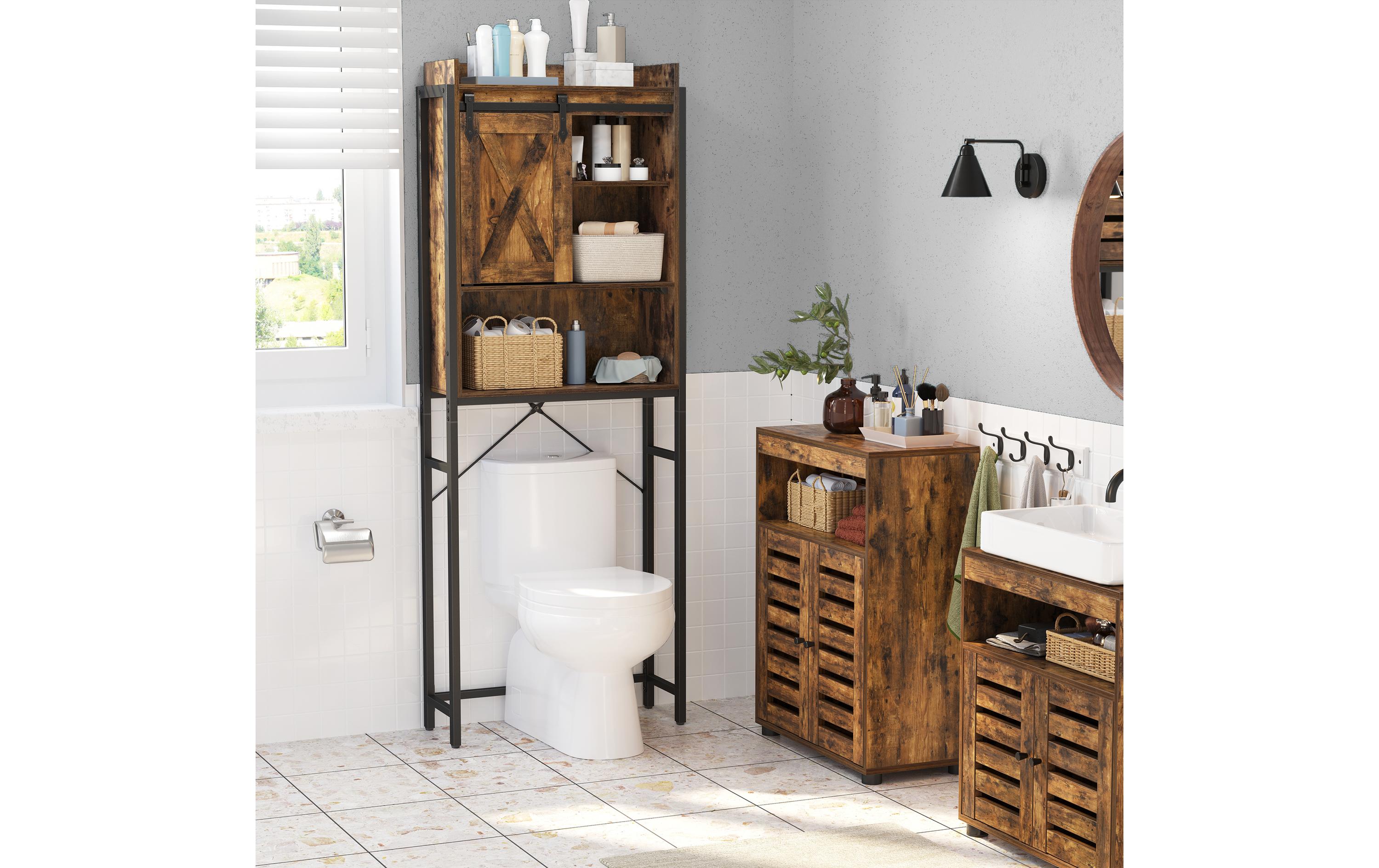 VASAGLE Badezimmerregal mit Schrank 64 x 24 x 171 cm, Braun/Schwarz