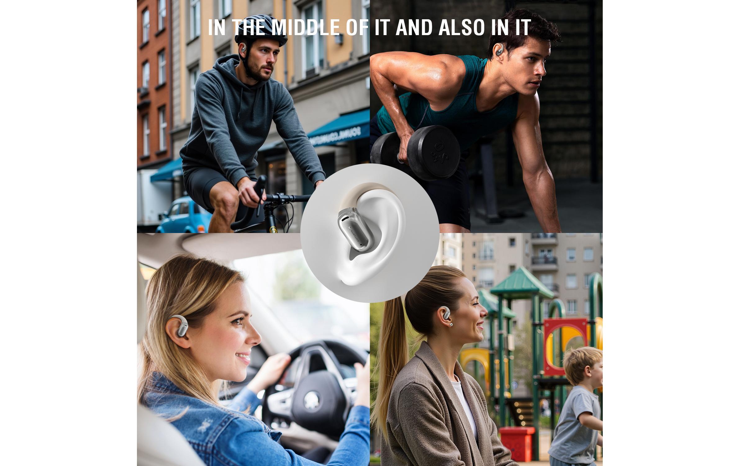 4smarts Open-Ear Bluetooth Kopfhörer SkyBuds AI Screen, Beige