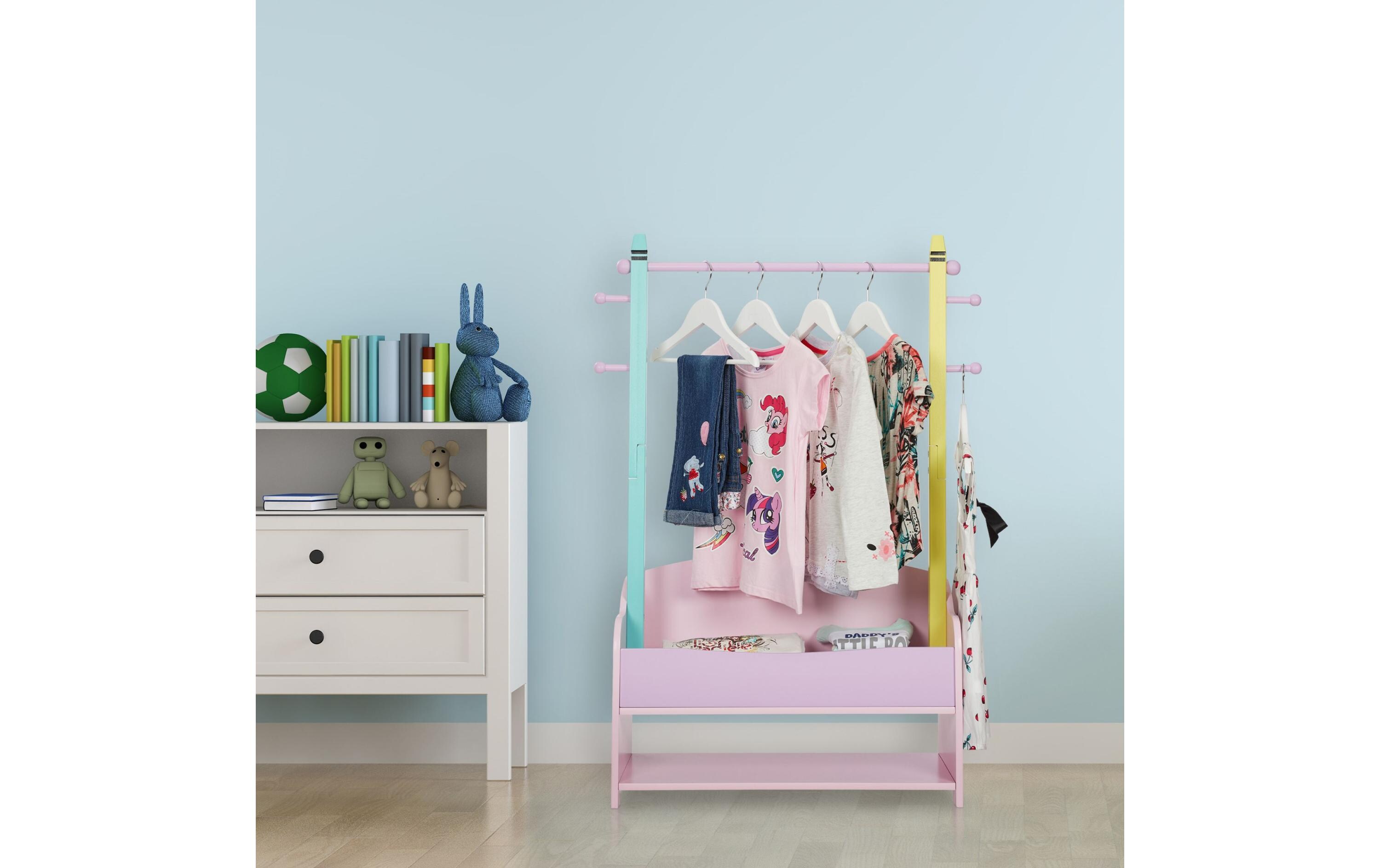 relaxdays Kleiderständer für Kinder 71 x 100.5 cm, Gelb/Rosa/Türkis
