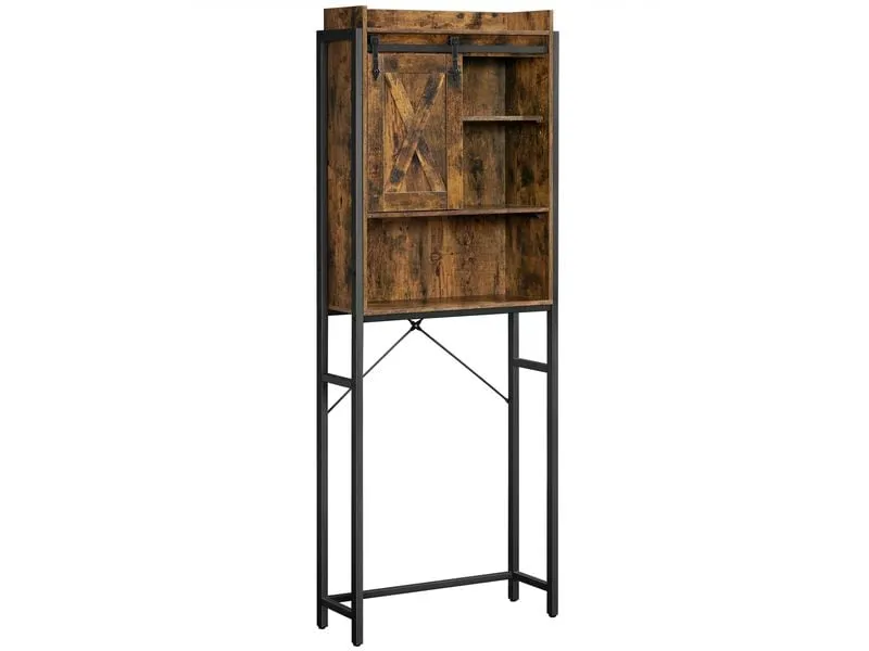 VASAGLE Badezimmerregal mit Schrank 64 x 24 x 171 cm, Braun/Schwarz VASAGLE Badezimmerregal mit Schrank 64 x 24 x 171 cm, Braun/Schwarz