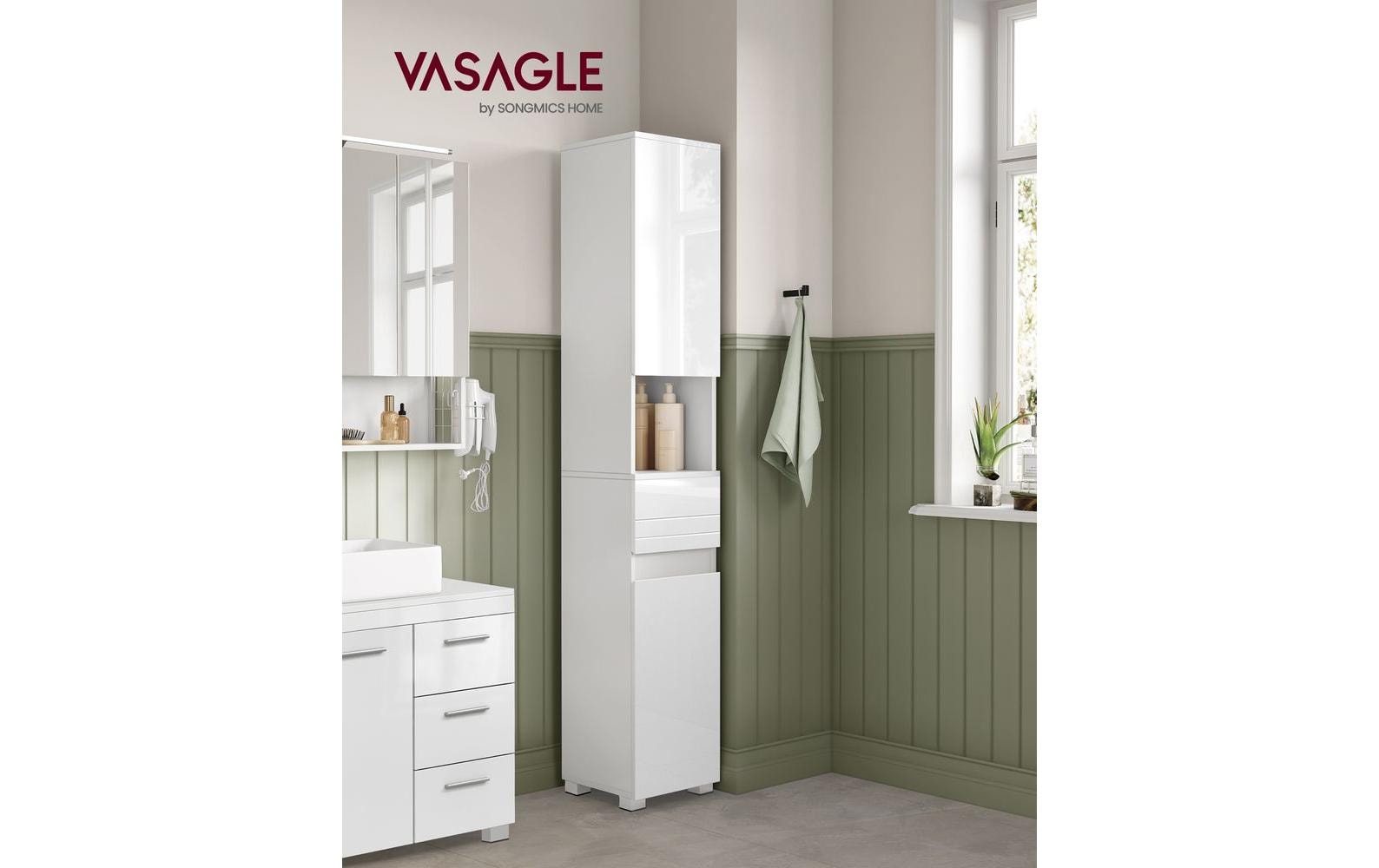 VASAGLE Badezimmerregal 30 x 170 cm, Weiss