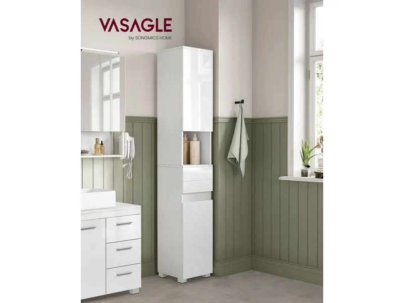 VASAGLE Badezimmerregal Badezimmerschrank 30 x 170 cm, Weiss VASAGLE Badezimmerregal Badezimmerschrank 30 x 170 cm, Weiss