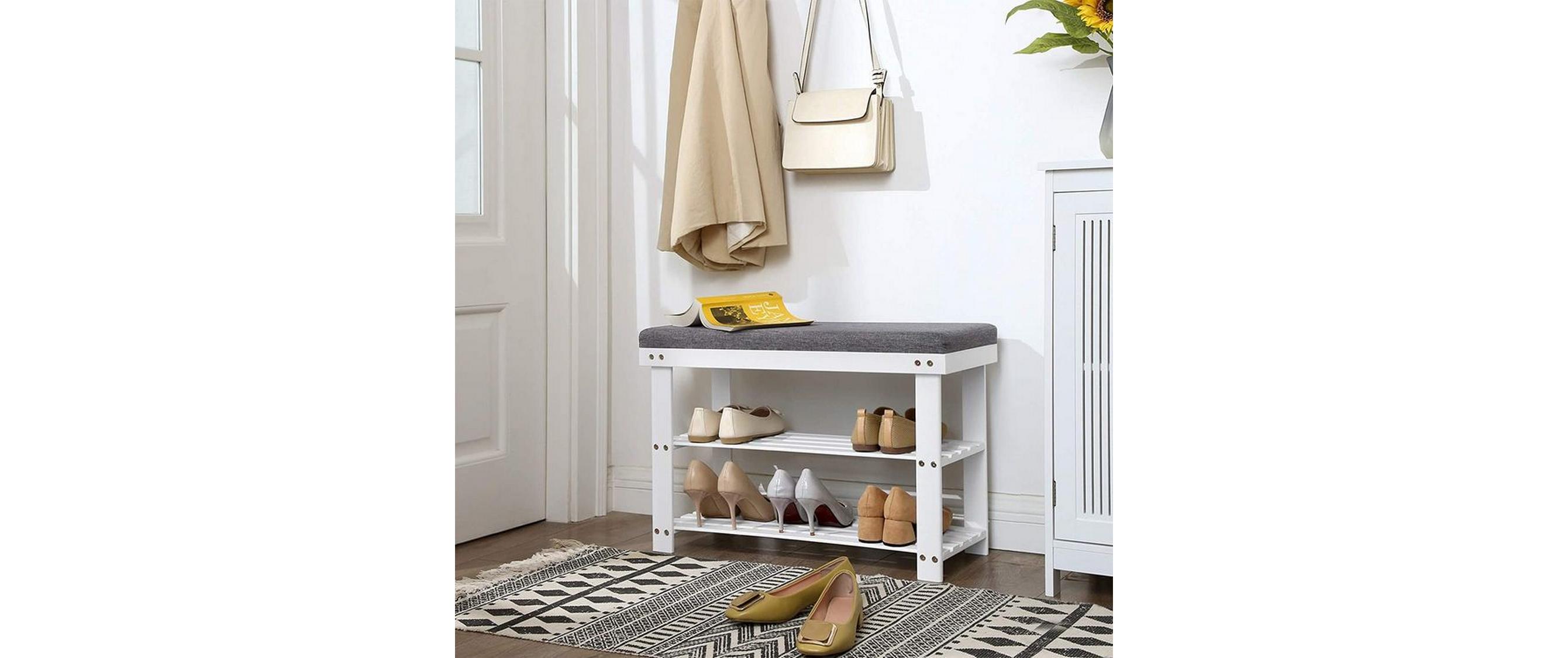 Songmics Schuhregal mit Bank aus Bambus, Grau/Weiss